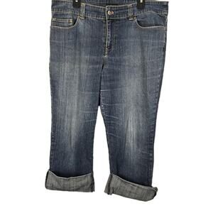 New York & Company Blue Denim Cuff Up Capri Cropped Women's Size 16 PLUS Gorpcor
